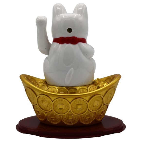 LUCKY CAT (Medium-White-Solar Powered) #No.MLY-358 #SIZE: H 14 cm 5.5 in - Picture 2 of 4
